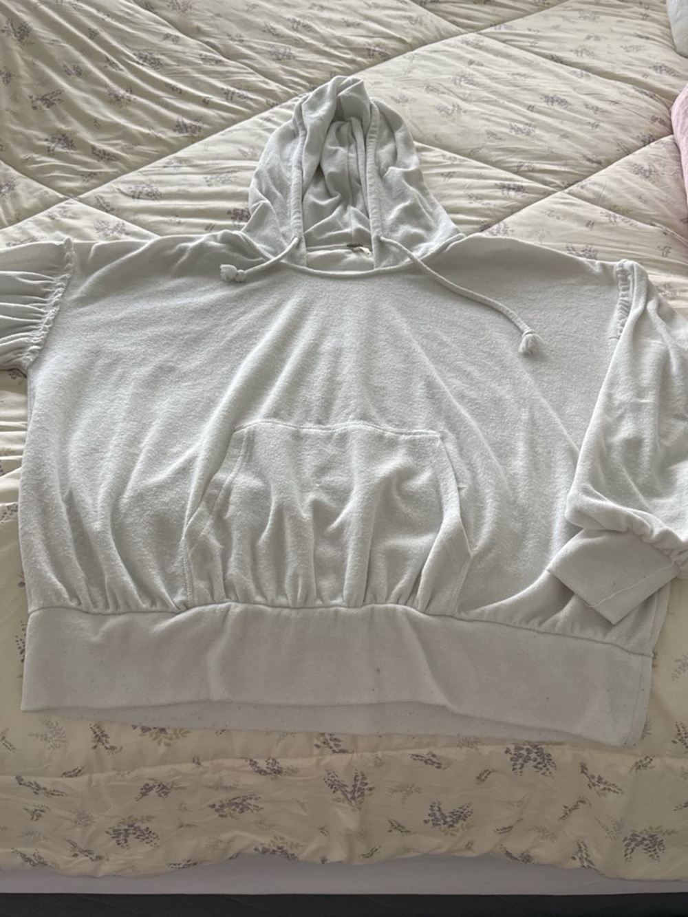Free People White Lightweight Hooded Pullover with Kangaroo Pocket
